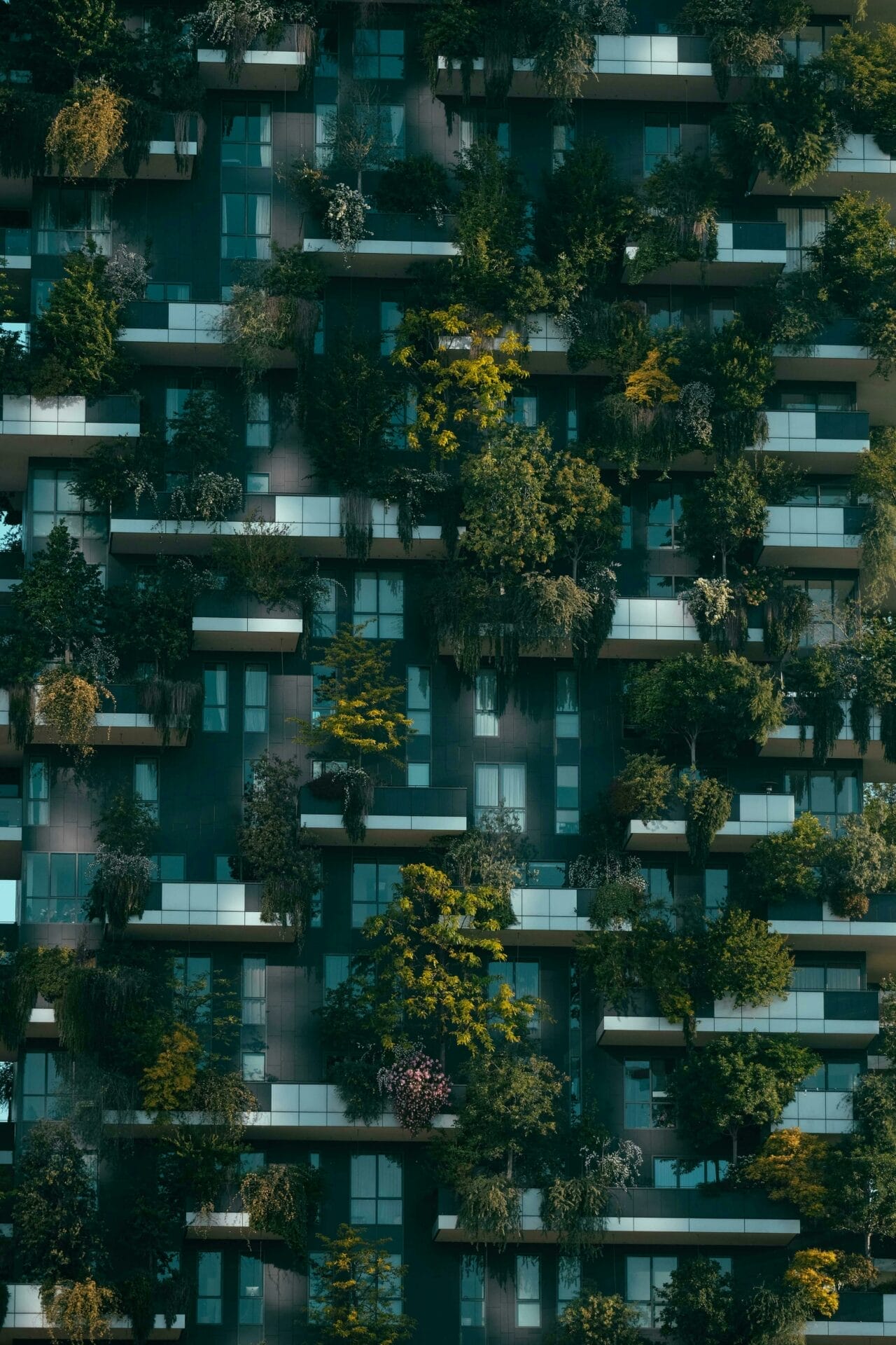 Modern residential building facade decorated with green plants. Photo by Francesco Ungaro via Pexels.