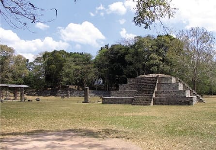 Large Main Plaza at Copán, Honduras, showing stelae depicting the city’s dynasts.