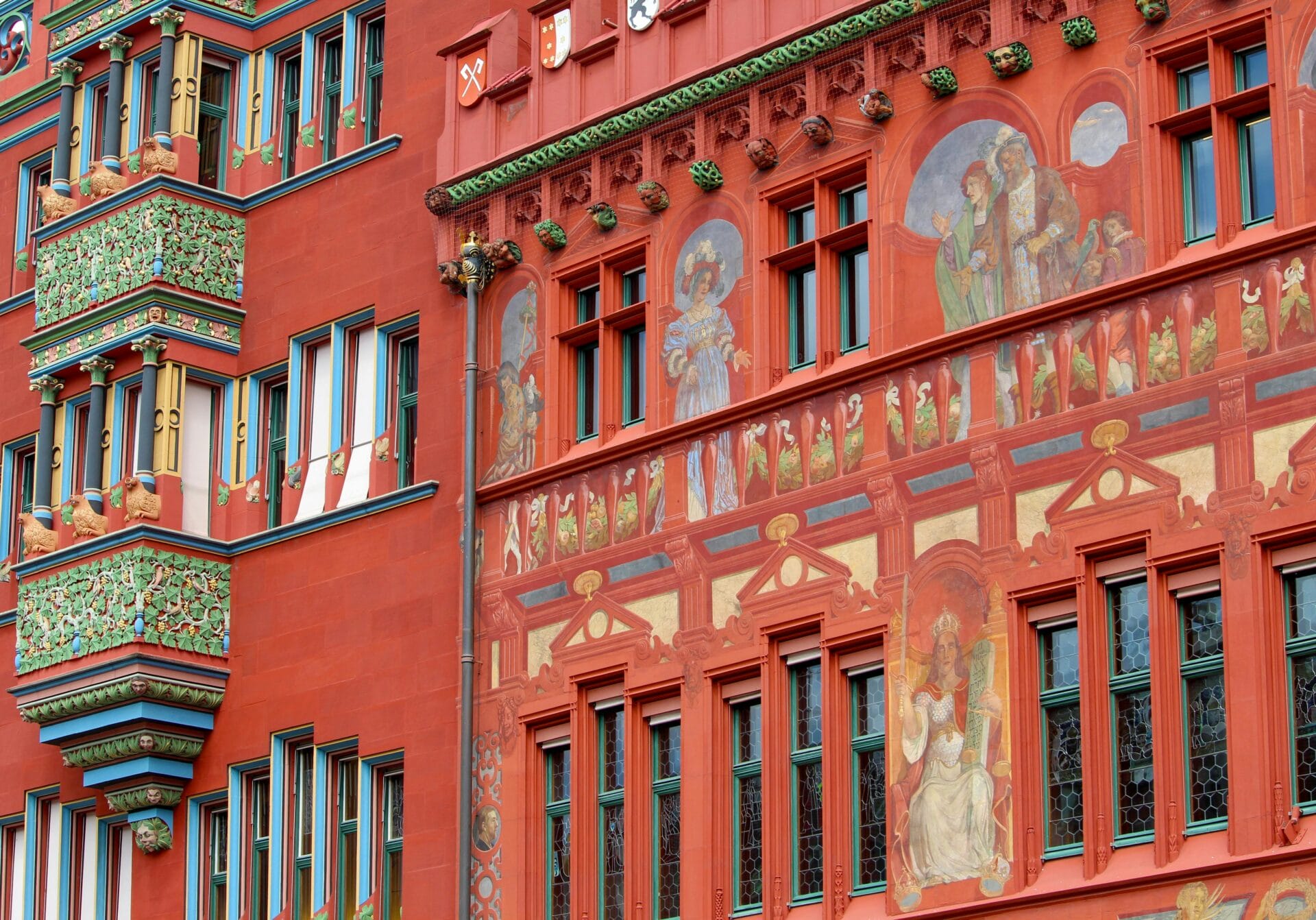 Colourful Facade of Basel Rathaus in Switzerland.